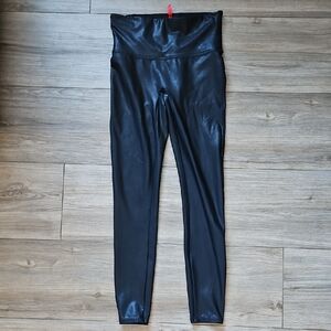 SPANX Black High-Waist Faux Leather Leggings with Red Tag